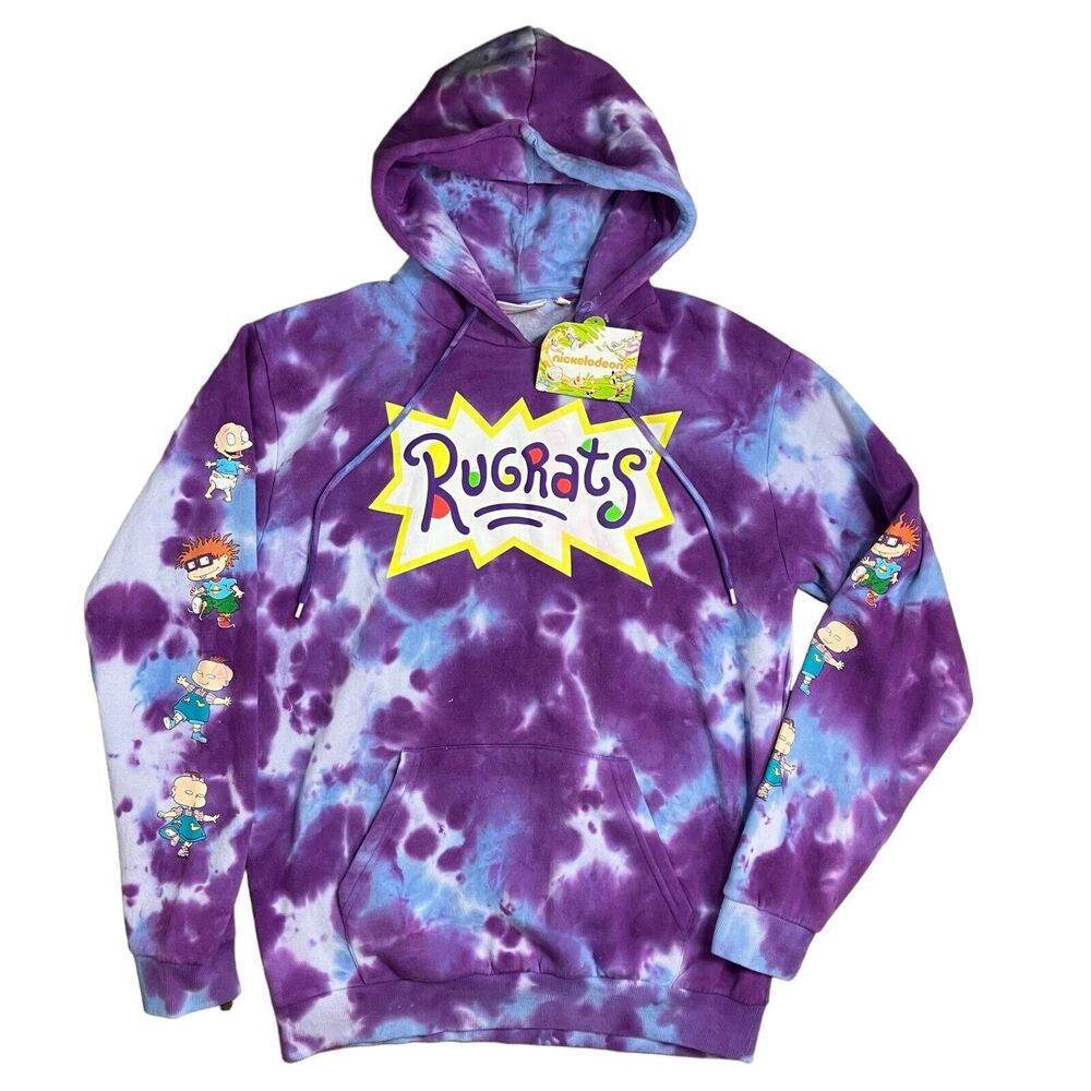 Rugrats Hoodie Adult M Purple Tie Dye Spellout Characters Sleeve Tommy Chuckie